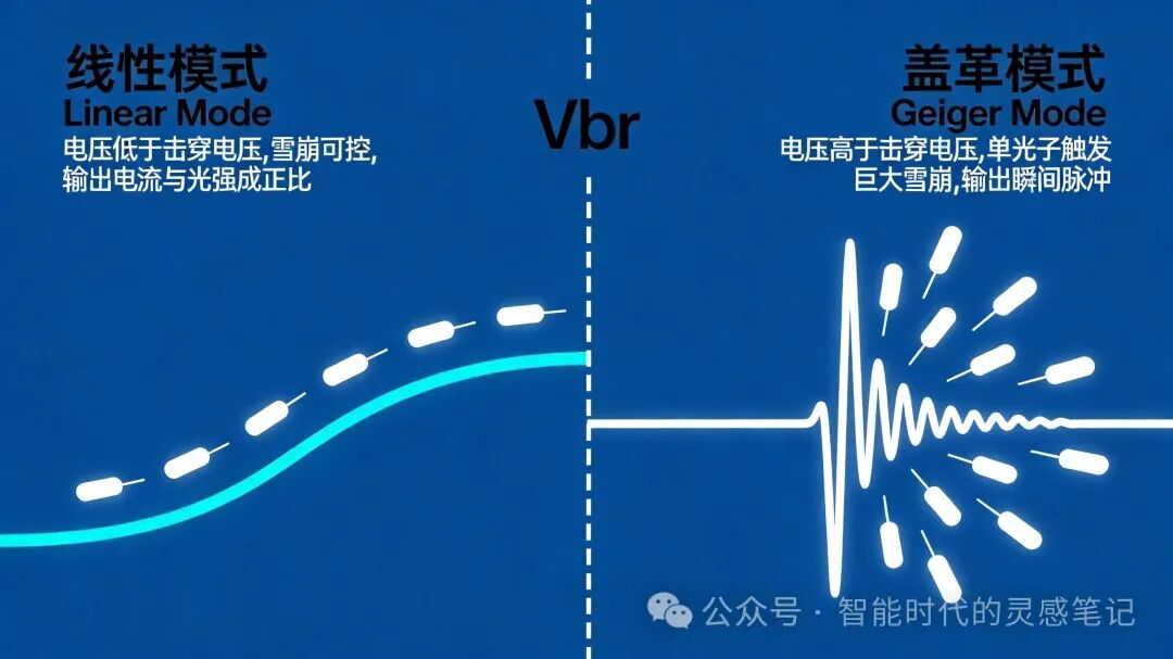 APD线性模式与盖革模式对比示意图
