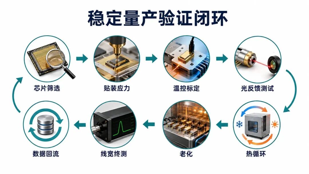 稳定量产依赖筛选、标定、反馈测试、老化和数据回流